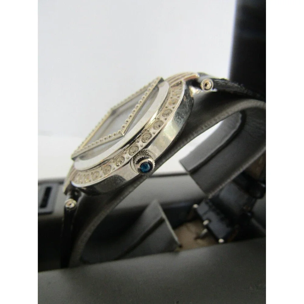 Bijoux Terner Watch Vintage Black Leather Band Quartz Japan Movement Stainless